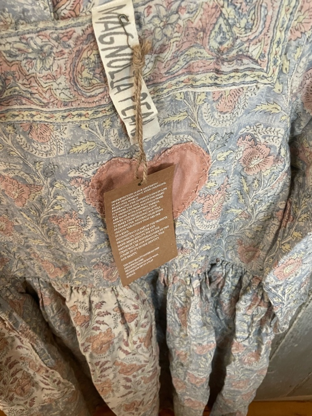 Magnolia Pearl Boho Heart Patch Floral Dress in Dusty Pink and Gray - Picture 6 of 8